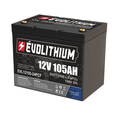 BATTERIE LITHIUM ÉVOLITHIUM 12V 105AH 1344WH PROTECTION CONTRE LA CHARGE AU FROID (GR.24)